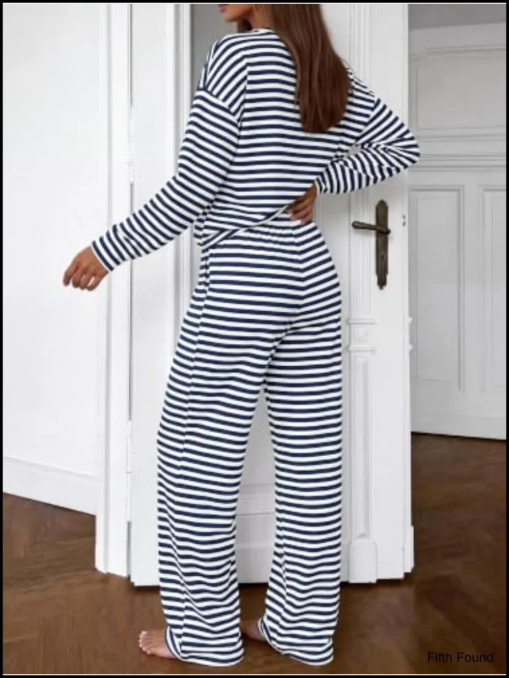 Striped Lounge Set with Wide Leg Pants, 95% Cotton 5% Elastane